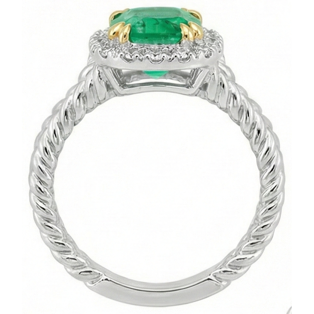 Natural Real ( Not Lab Grown ) Halo Green Emerald GIA Ring Unique Design Twisted Shank