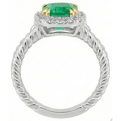 Natural Real ( Not Lab Grown ) Halo Green Emerald GIA Ring Unique Design Twisted Shank