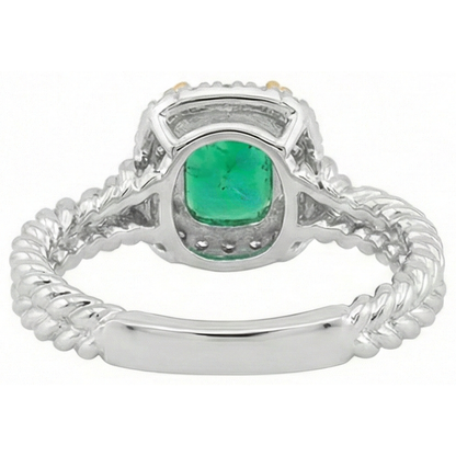 Natural Real ( Not Lab Grown ) Halo Green Emerald GIA Ring Unique Design Twisted Shank