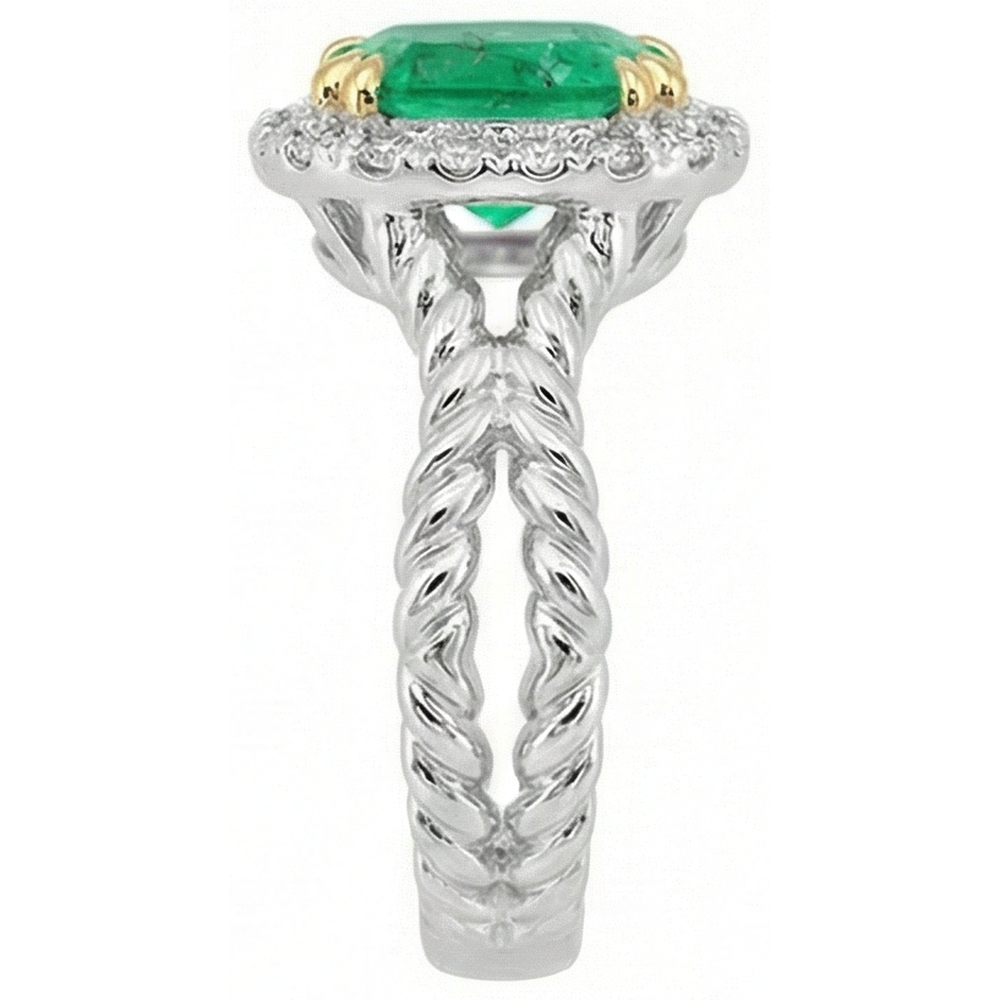 Natural Real ( Not Lab Grown ) Halo Green Emerald GIA Ring Unique Design Twisted Shank