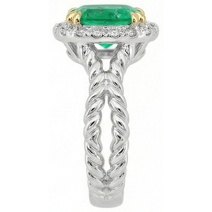 Natural Real ( Not Lab Grown ) Halo Green Emerald GIA Ring Unique Design Twisted Shank