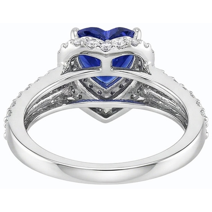 Halo Heart Blue Sapphire Ring 4 Carats Natural Earth Mined Diamonds