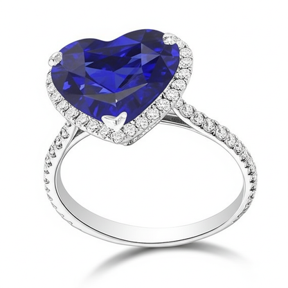 Halo Heart Ceylon Sapphire Engagement Ring 4.50 Carats Natural Earth Mined Diamond Jewelry