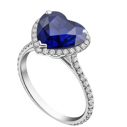 Halo Heart Ceylon Sapphire Engagement Ring 4.50 Carats Natural Earth Mined Diamond Jewelry