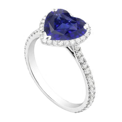 Halo Heart Ceylon Sapphire Engagement Ring 4.50 Carats Natural Earth Mined Diamond Jewelry
