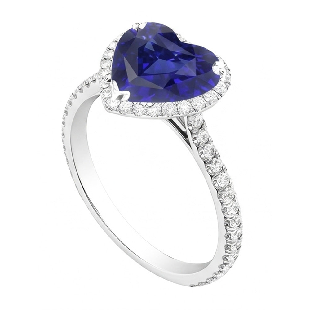 Halo Heart Ceylon Sapphire Engagement Ring 4.50 Carats Natural Earth Mined Diamond Jewelry