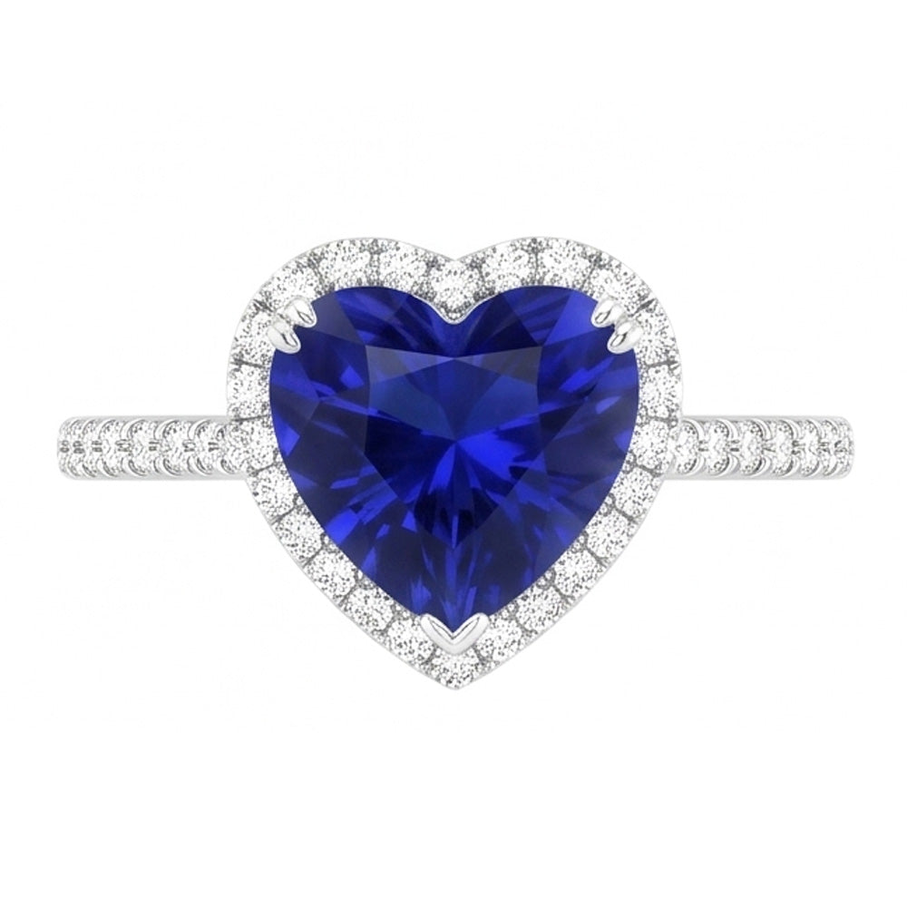 Halo Heart Ceylon Sapphire Engagement Ring 4.50 Carats Natural Earth Mined Diamond Jewelry