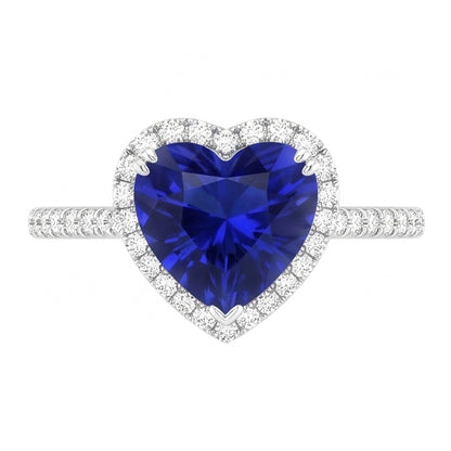Halo Heart Ceylon Sapphire Engagement Ring 4.50 Carats Natural Earth Mined Diamond Jewelry