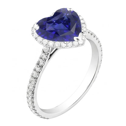 Halo Heart Ceylon Sapphire Engagement Ring 4.50 Carats Natural Earth Mined Diamond Jewelry
