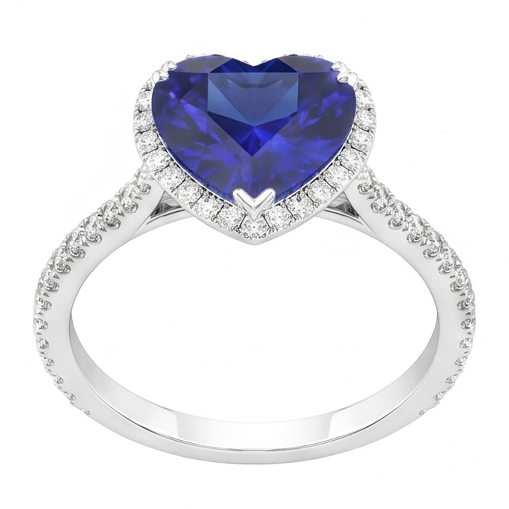 Halo Heart Ceylon Sapphire Engagement Ring 4.50 Carats Natural Earth Mined Diamond Jewelry