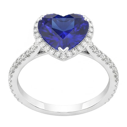 Halo Heart Ceylon Sapphire Engagement Ring 4.50 Carats Natural Earth Mined Diamond Jewelry