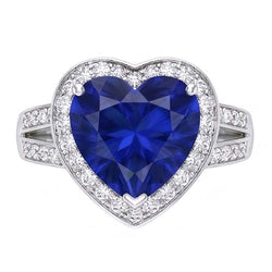 Halo Heart Ceylon Sapphire Ring Split Shank Natural Earth Mined Diamonds 4.50 Carats