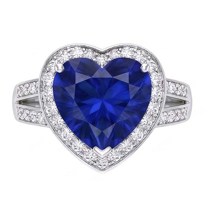 Halo Heart Ceylon Sapphire Ring Split Shank Natural Earth Mined Diamonds 4.50 Carats