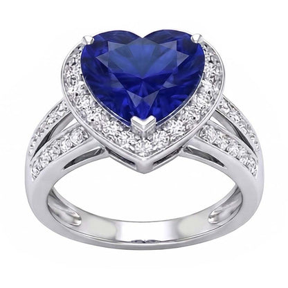 Halo Heart Ceylon Sapphire Ring Split Shank Natural Earth Mined Diamonds 4.50 Carats