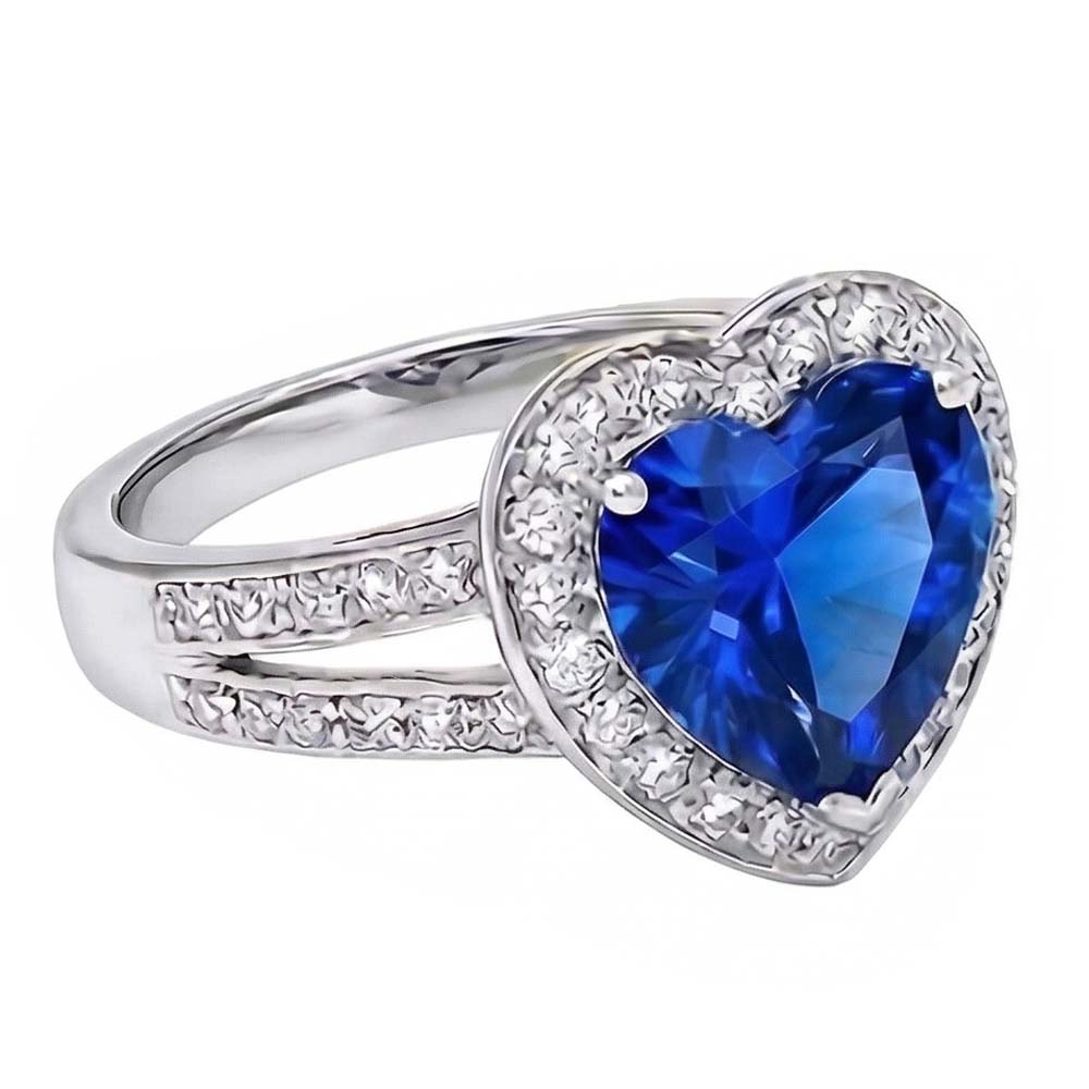 Halo Heart Ceylon Sapphire Ring Split Shank Natural Earth Mined Diamonds 4.50 Carats