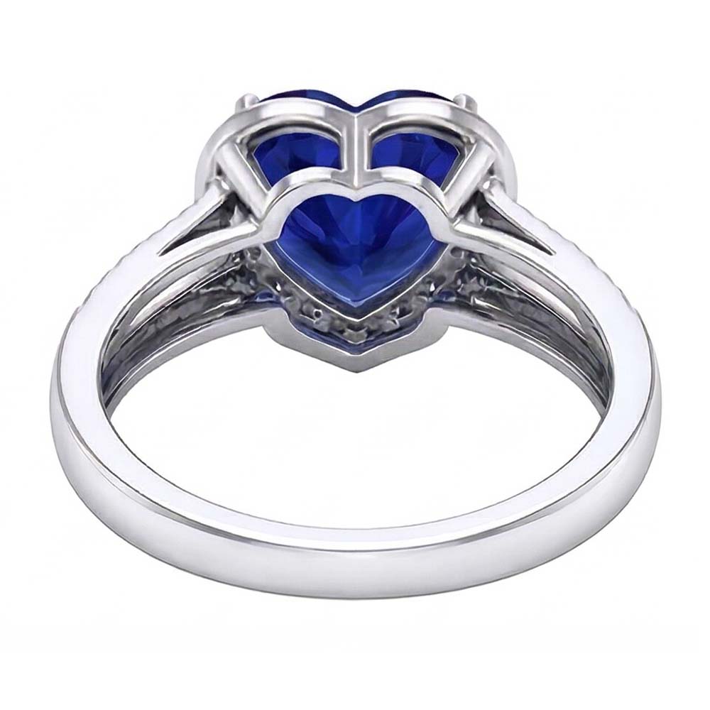 Halo Heart Ceylon Sapphire Ring Split Shank Natural Earth Mined Diamonds 4.50 Carats