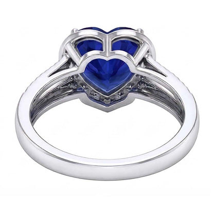Halo Heart Ceylon Sapphire Ring Split Shank Natural Earth Mined Diamonds 4.50 Carats