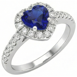Halo Heart Ceylon Sapphire Wedding Ring 3.50 Carats Natural Earth Mined Diamond Jewelry