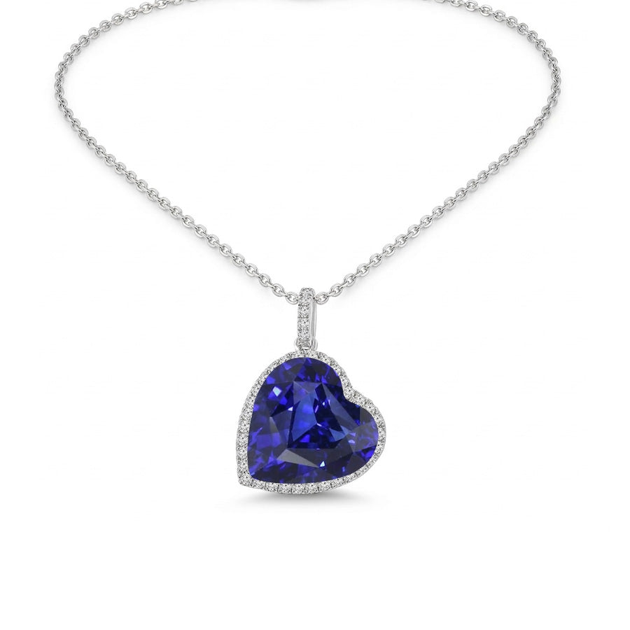 Halo Heart Dark Blue Sapphire & Round IGI CERTIFIED Diamond Pendant 9 Carats