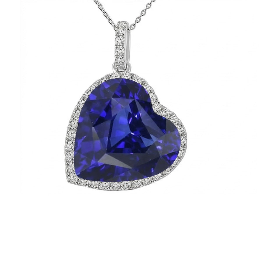 Halo Heart Dark Blue Sapphire & Round IGI CERTIFIED Diamond Pendant 9 Carats
