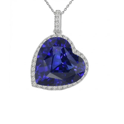 Halo Heart Dark Blue Sapphire & Round IGI CERTIFIED Diamond Pendant 9 Carats