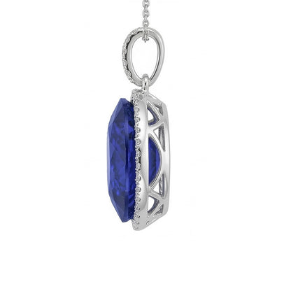 Halo Heart Dark Blue Sapphire & Round IGI CERTIFIED Diamond Pendant 9 Carats
