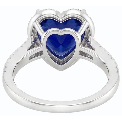 Halo Heart Deep Blue Sapphire Ring With Natural Earth Mined Diamond Accents 3.50 Carats