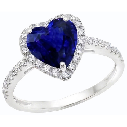 Halo Heart Deep Blue Sapphire Ring With Natural Earth Mined Diamond Accents 3.50 Carats