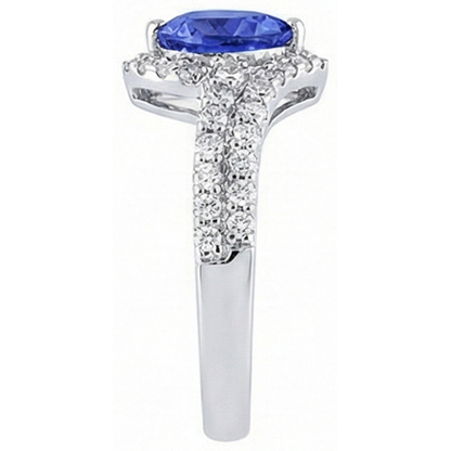 Halo Heart Light Blue Sapphire Ring Double Shank Natural Earth Mined Diamonds 4 Carats
