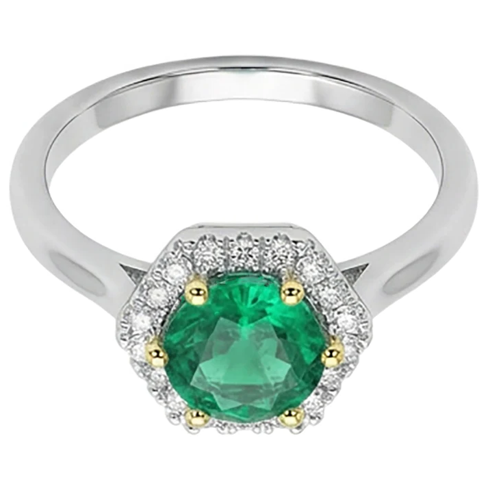 Natural Real ( Not Lab Grown ) Halo Jewelry Zambian Green Emerald GIA Ring