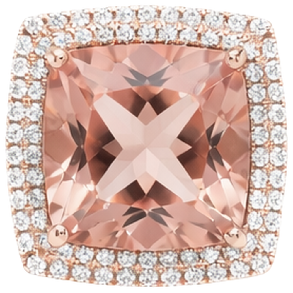 Halo Morganite 12.75 Carats Wedding Ring Prong Set Rose Gold 14K