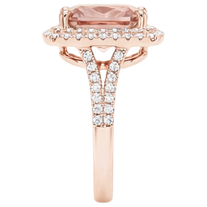 Halo Morganite 12.75 Carats Wedding Ring Prong Set Rose Gold 14K