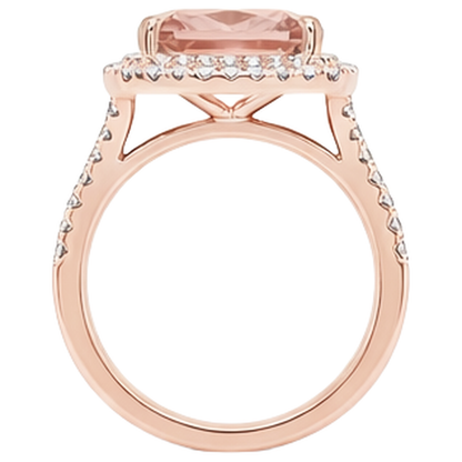 Halo Morganite 12.75 Carats Wedding Ring Prong Set Rose Gold 14K