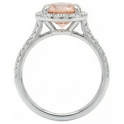Halo Morganite And Natural Earth Mined Diamonds 15.50 Carats Ring White Gold 14K