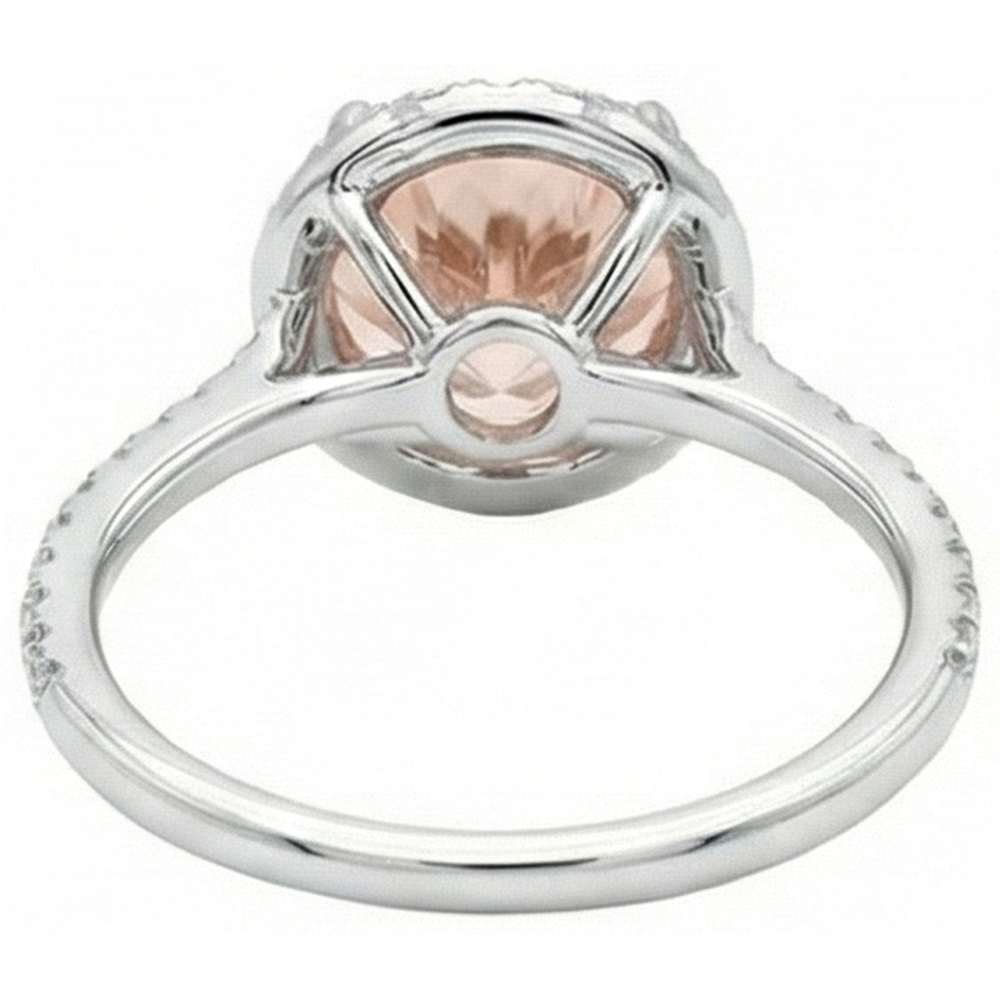 Halo Morganite And Natural Earth Mined Diamonds 15.50 Carats Ring White Gold 14K