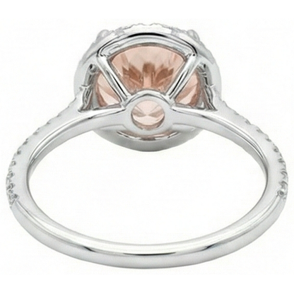 Halo Morganite And Natural Earth Mined Diamonds 15.50 Carats Ring White Gold 14K