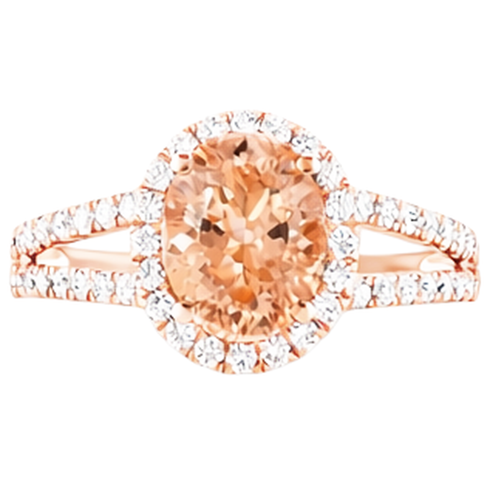 Halo Morganite And Natural Earth Mined Diamonds 21 Ct Ring Rose Gold 14K