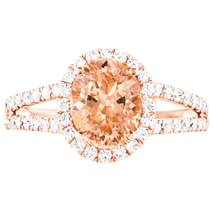 Halo Morganite And Natural Earth Mined Diamonds 21 Ct Ring Rose Gold 14K