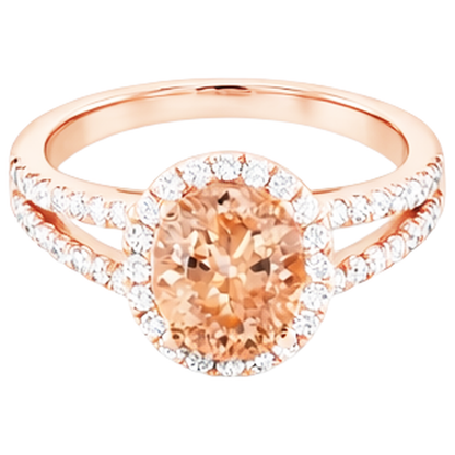 Halo Morganite And Natural Earth Mined Diamonds 21 Ct Ring Rose Gold 14K
