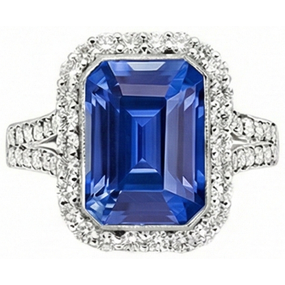 Halo Natural Earth Mined Diamond Bezel Set Emerald Blue Sapphire Engagement Ring 4 Carats