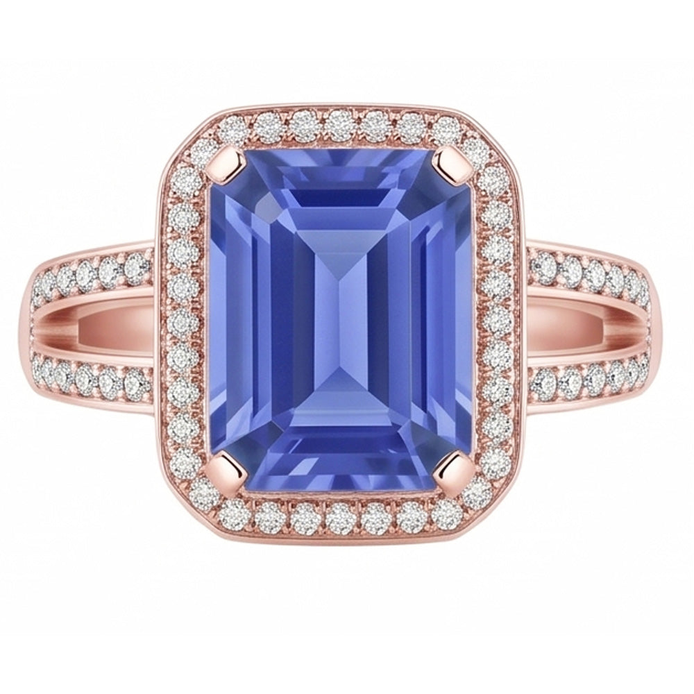 Halo Natural Earth Mined Diamond Blue Sapphire Emerald Ring 3.50 Carats Rose Gold 14K