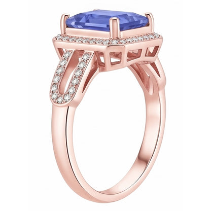 Halo Natural Earth Mined Diamond Blue Sapphire Emerald Ring 3.50 Carats Rose Gold 14K