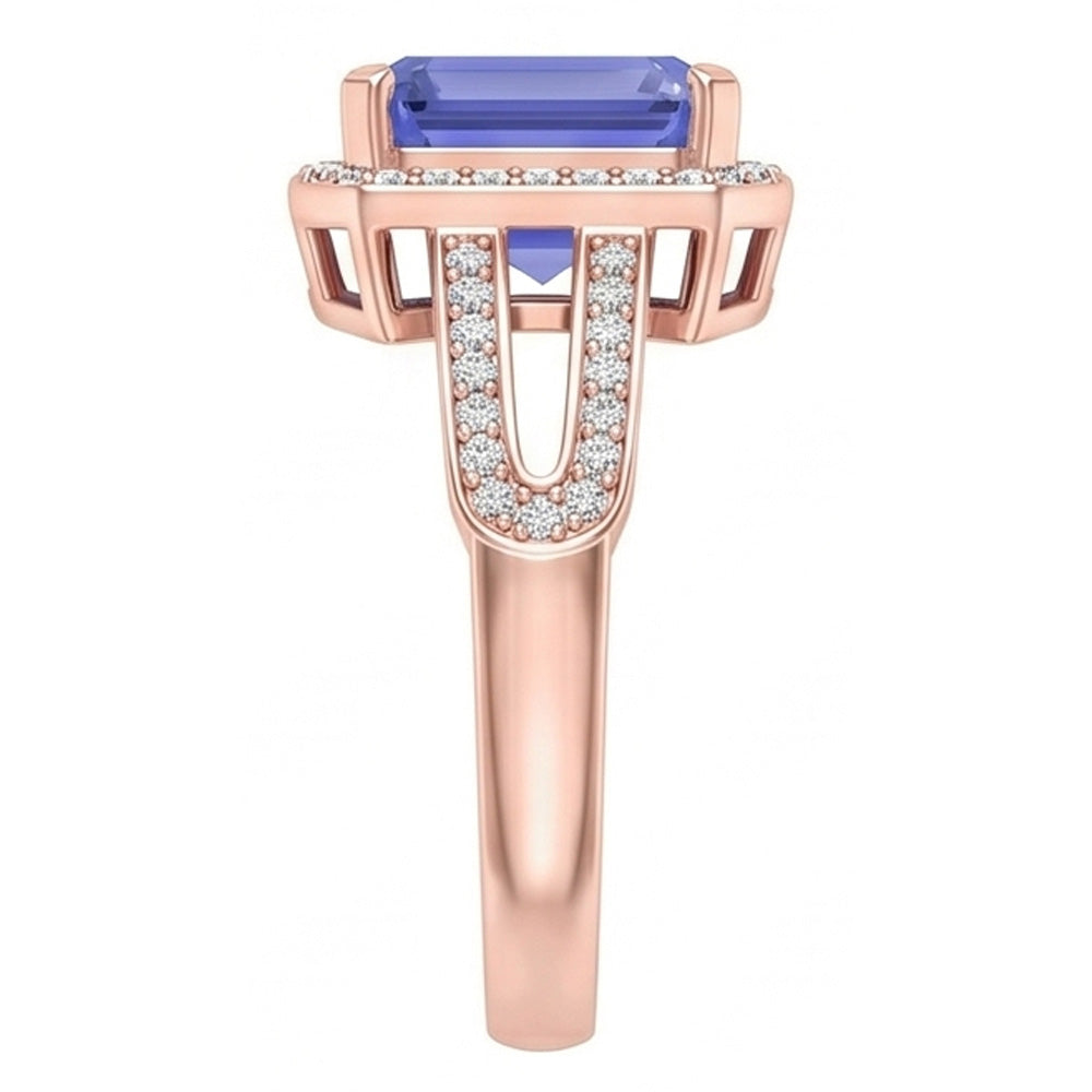 Halo Natural Earth Mined Diamond Blue Sapphire Emerald Ring 3.50 Carats Rose Gold 14K
