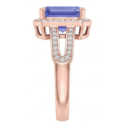 Halo Natural Earth Mined Diamond Blue Sapphire Emerald Ring 3.50 Carats Rose Gold 14K