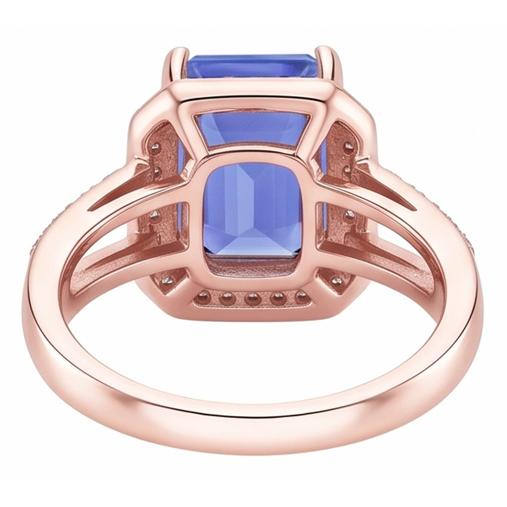 Halo Natural Earth Mined Diamond Blue Sapphire Emerald Ring 3.50 Carats Rose Gold 14K