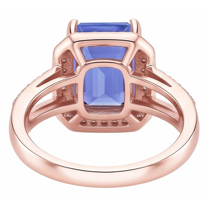 Halo Natural Earth Mined Diamond Blue Sapphire Emerald Ring 3.50 Carats Rose Gold 14K