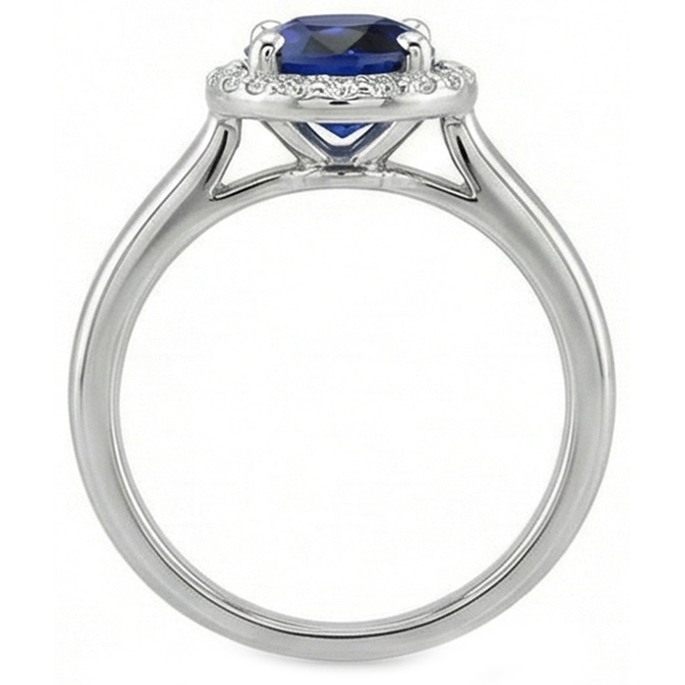 Halo Natural Earth Mined Diamond Blue Sapphire Engagement Ring 4 Carats White Gold 14K