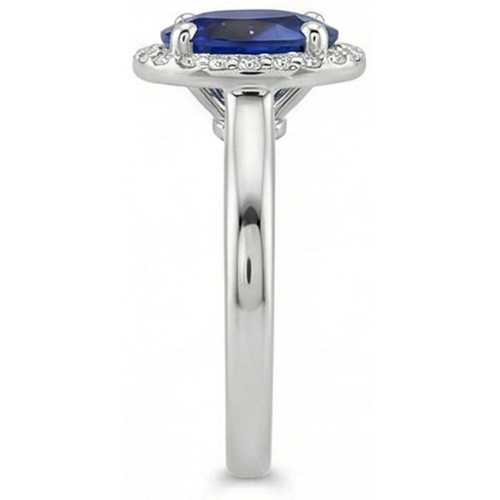 Halo Natural Earth Mined Diamond Blue Sapphire Engagement Ring 4 Carats White Gold 14K