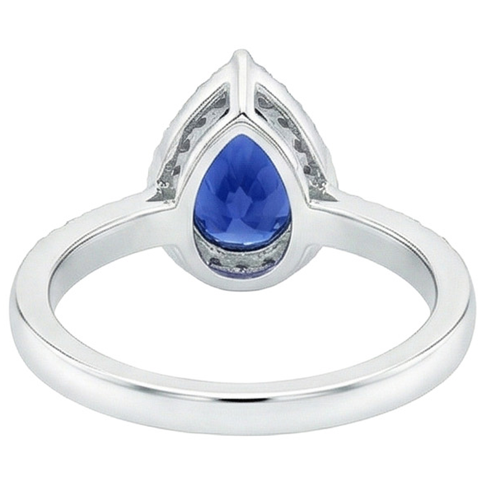 Halo Natural Earth Mined Diamond Blue Sapphire Teardrop Style Ring With Accents 5.50 Carat