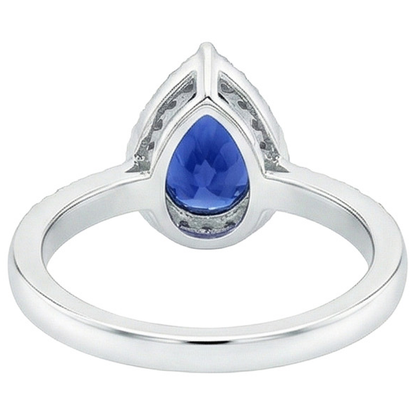 Halo Natural Earth Mined Diamond Blue Sapphire Teardrop Style Ring With Accents 5.50 Carat